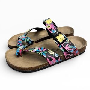 Maibulun Black Garden Buckle Sandals Floral Print Size EU 41 US 9.5-10
